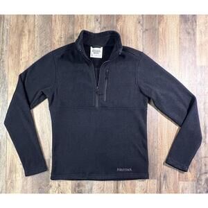 Marmot Jacket Mens Small Black Drop Line 1/2 Zip Fleece Outdoor Hiking Pullover.